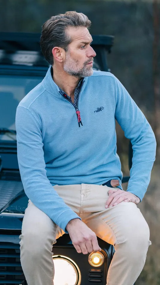 Men Sweatshirts NZA New Zealand Auckland Sporty Blue Sweater With HalfZip 8211 Brave Blue Men Sweatshirts NZA New Zealand Auckland Sporty Blue Sweater With HalfZip 8211 Brave Blue