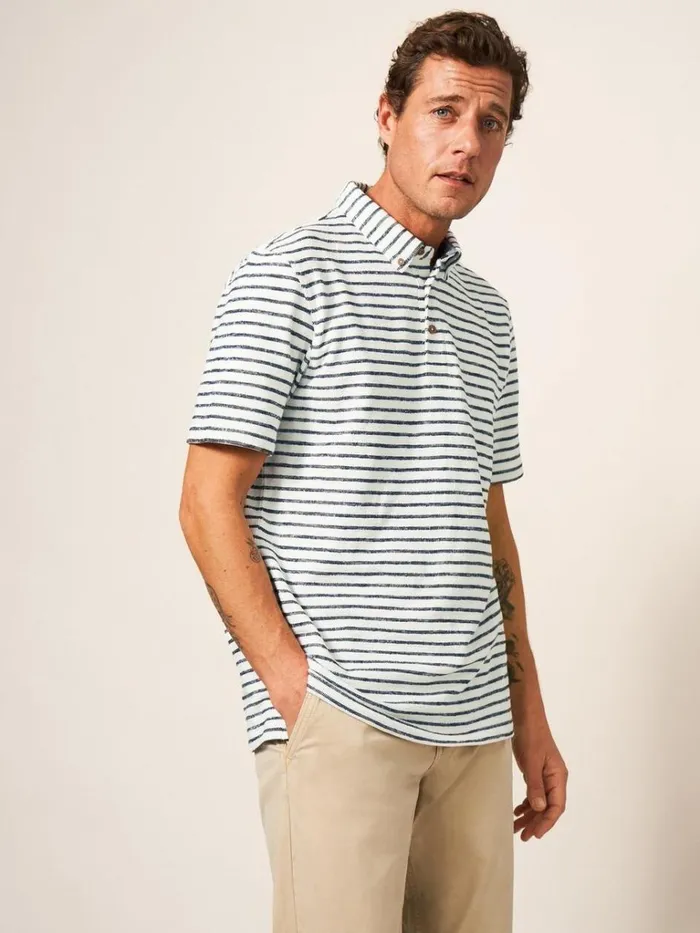 Men TSHIRTS White Stuff Fine Stripe Cotton Polo Shirt Natural White