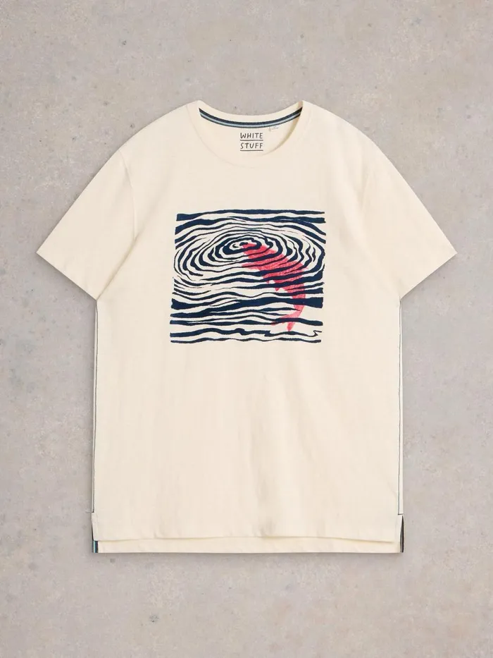 Men TSHIRTS White Stuff Fish Flock Graphic Tee White Print