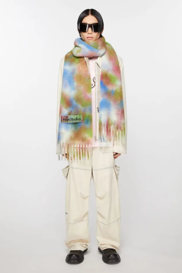 Men Tiedye Alpaca Wool Scarf Green Multi Acne Studios Scarves
