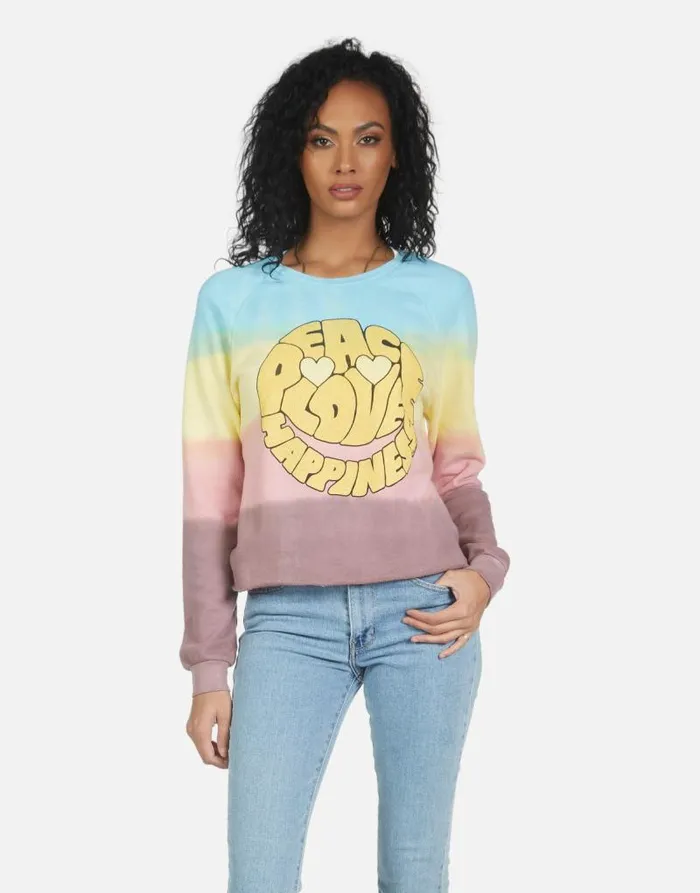 Meredith Text Happy Face Rainbow Ombre Women Lauren Moshi Long Sleeve