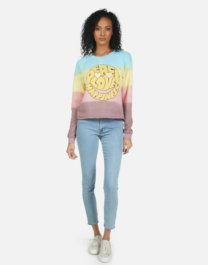 Meredith Text Happy Face Rainbow Ombre Women Lauren Moshi Long Sleeve