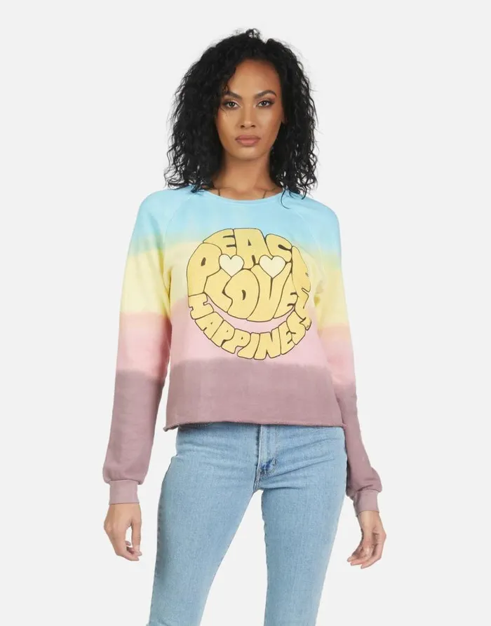 Meredith Text Happy Face Rainbow Ombre Women Lauren Moshi Long Sleeve