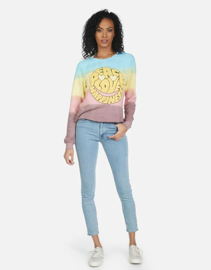 Meredith Text Happy Face Rainbow Ombre Women Lauren Moshi Long Sleeve