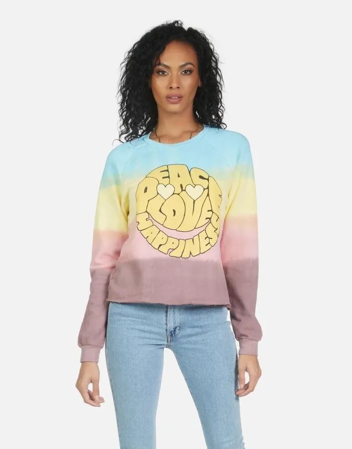 Meredith Text Happy Face Rainbow Ombre Women Lauren Moshi Long Sleeve