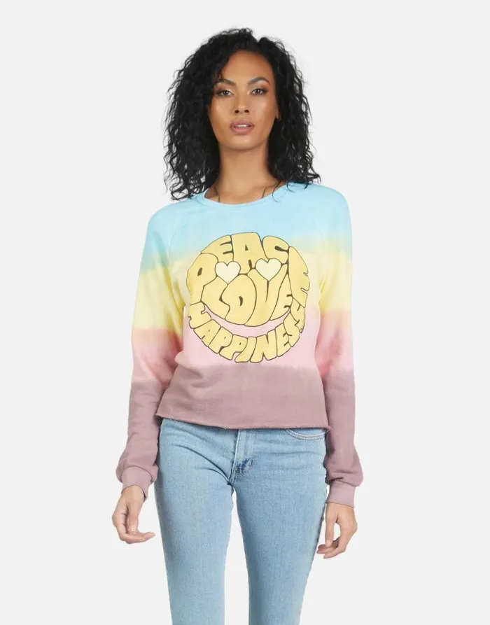 Meredith Text Happy Face Rainbow Ombre Women Lauren Moshi Long Sleeve