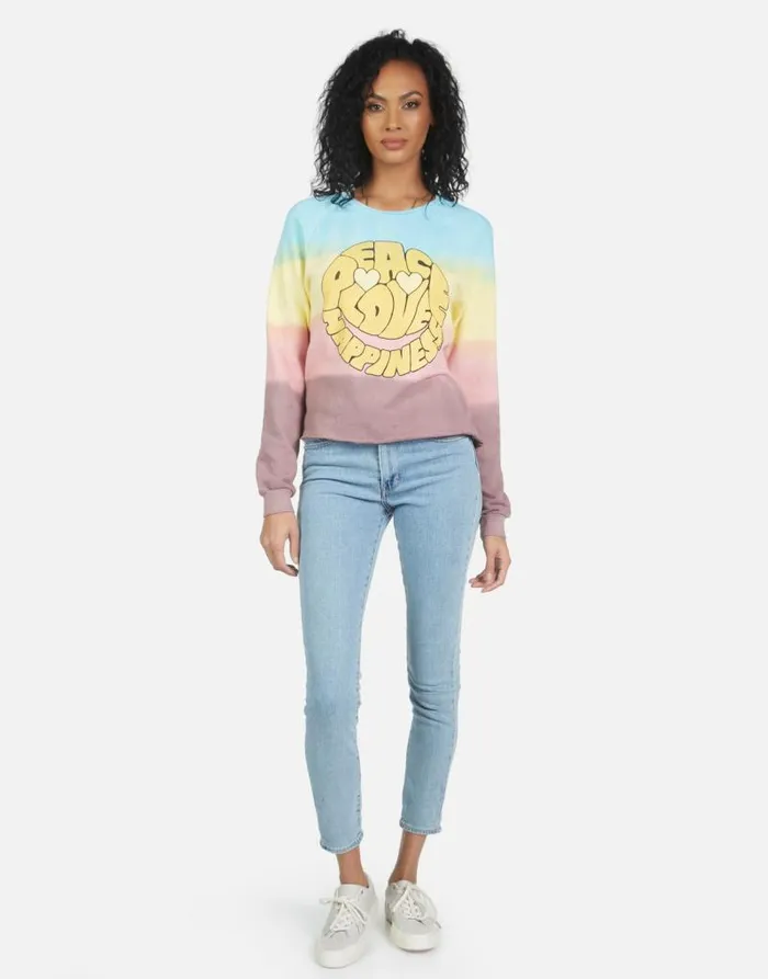 Meredith Text Happy Face Rainbow Ombre Women Lauren Moshi Long Sleeve