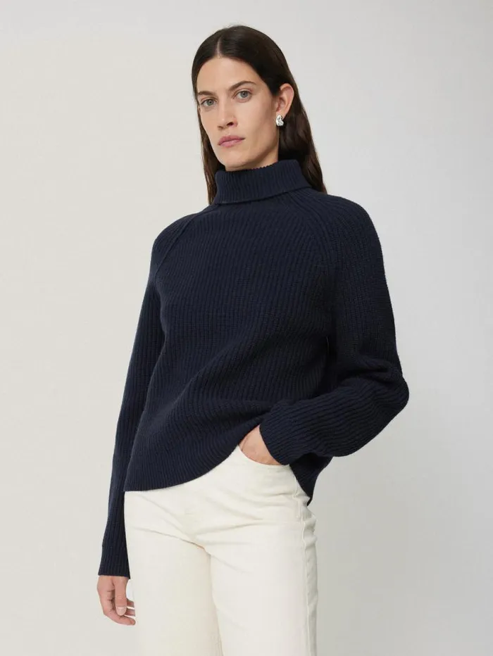 Merino Fishermans Rib Jumper Navy Women Jigsaw Knitwear and Cashmere
