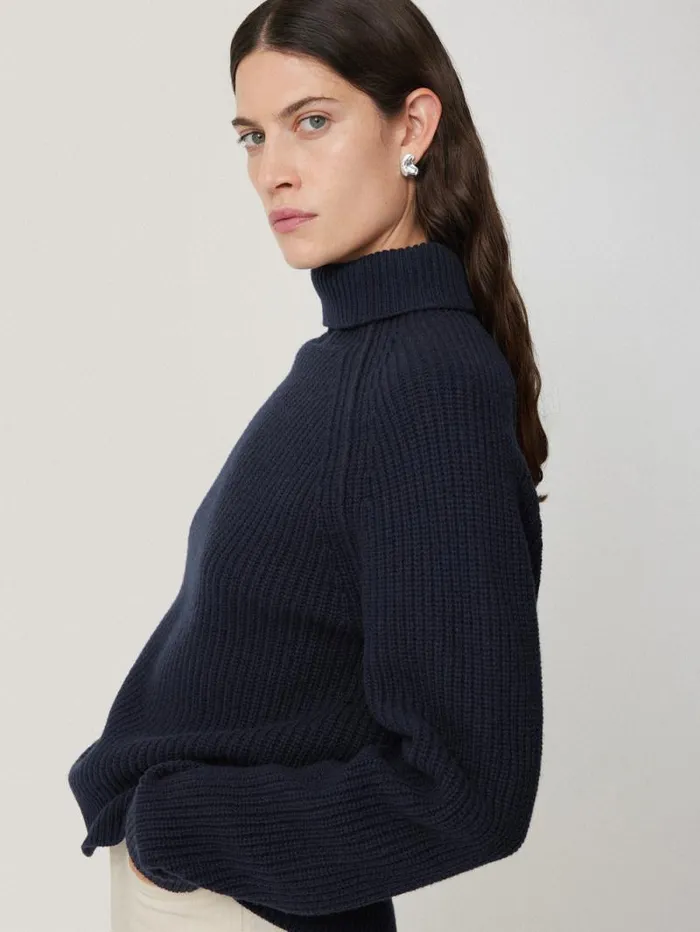 Merino Fishermans Rib Jumper Navy Women Jigsaw Knitwear and Cashmere