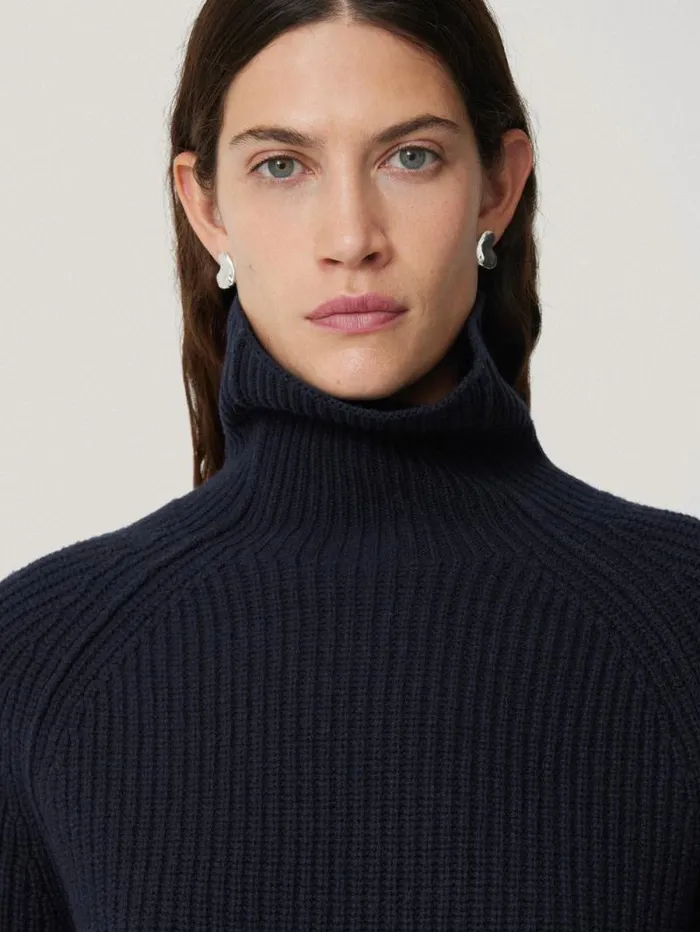Merino Fishermans Rib Jumper Navy Women Jigsaw Knitwear and Cashmere
