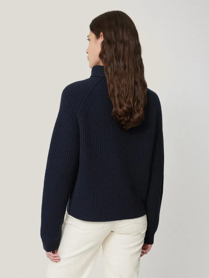 Merino Fishermans Rib Jumper Navy Women Jigsaw Knitwear and Cashmere