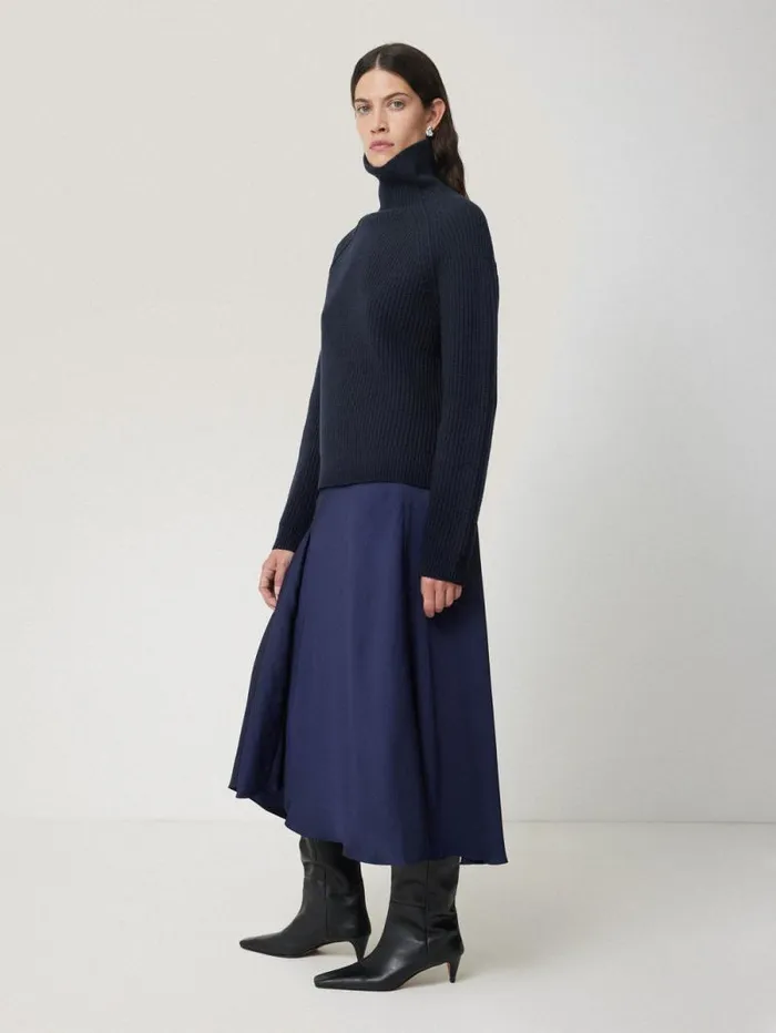 Merino Fishermans Rib Jumper Navy Women Jigsaw Knitwear and Cashmere