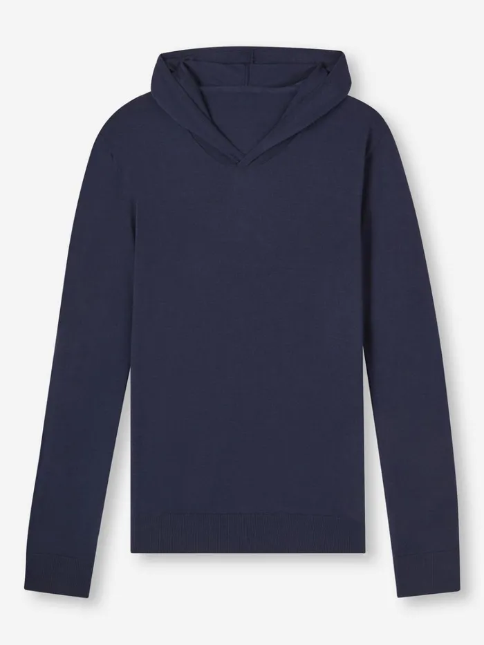 Merino Sweaters and Hoodies Men Derek Rose Hoodie Orson Merino Wool Navy