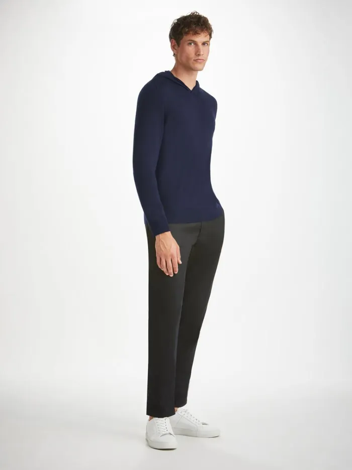 Merino Sweaters and Hoodies Men Derek Rose Hoodie Orson Merino Wool Navy