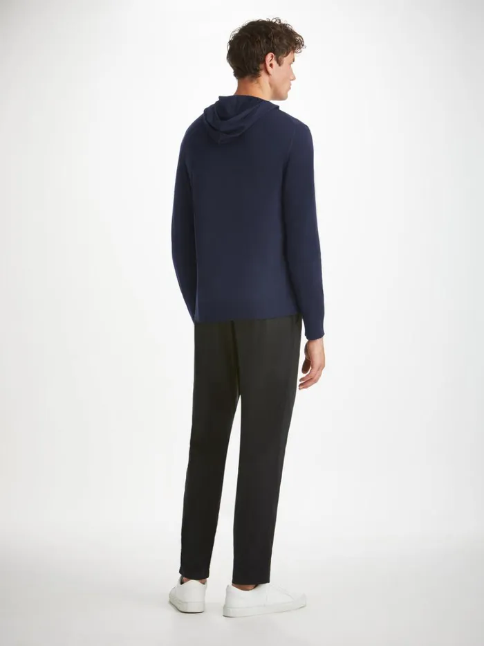 Merino Sweaters and Hoodies Men Derek Rose Hoodie Orson Merino Wool Navy
