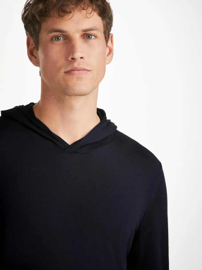 Merino Sweaters and Hoodies Men Derek Rose Hoodie Orson Merino Wool Navy