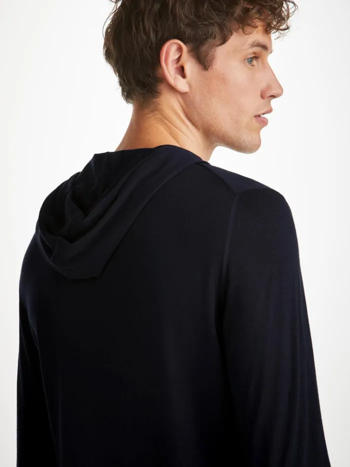 Merino Sweaters and Hoodies Men Derek Rose Hoodie Orson Merino Wool Navy
