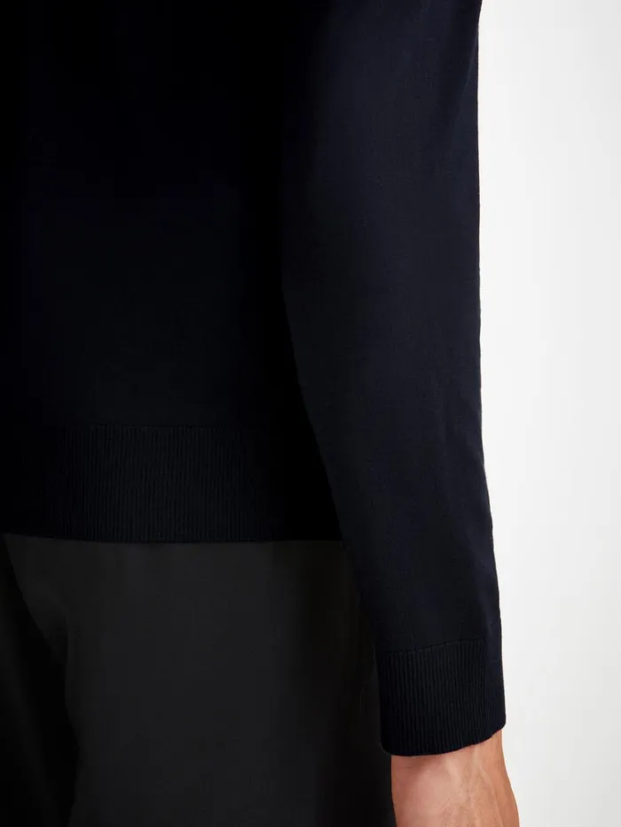 Merino Sweaters and Hoodies Men Derek Rose Hoodie Orson Merino Wool Navy