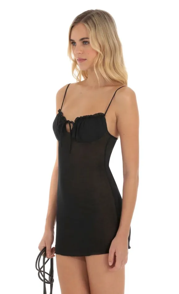 Mesh Front Tie Dress Black Women LUCY IN THE SKY Mini Dresses Mesh Front Tie Dress Black Women LUCY IN THE SKY Mini Dresses