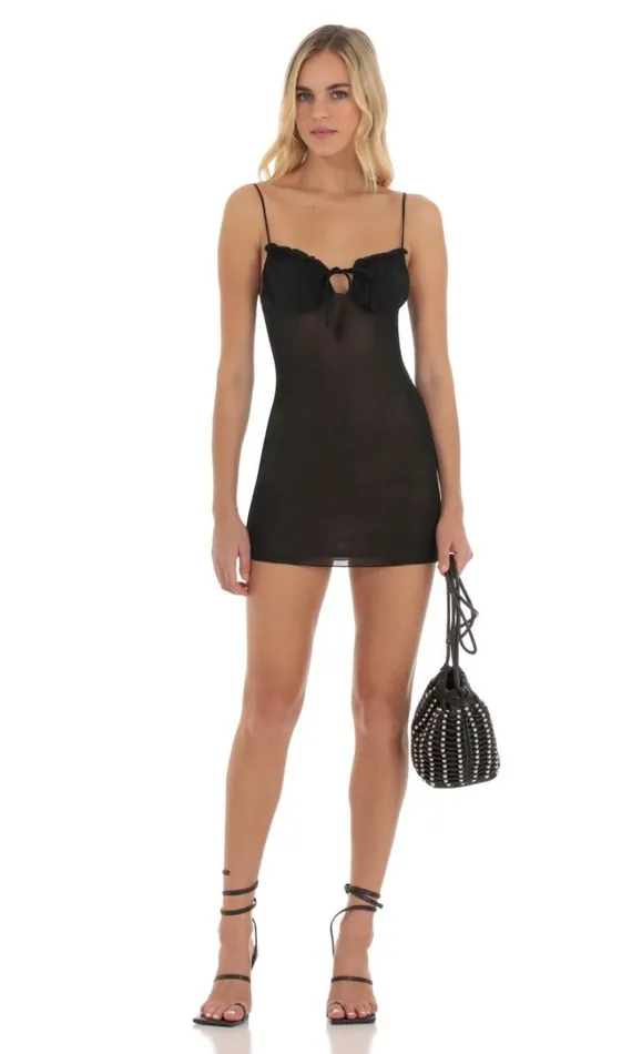 Mesh Front Tie Dress Black Women LUCY IN THE SKY Mini Dresses Mesh Front Tie Dress Black Women LUCY IN THE SKY Mini Dresses