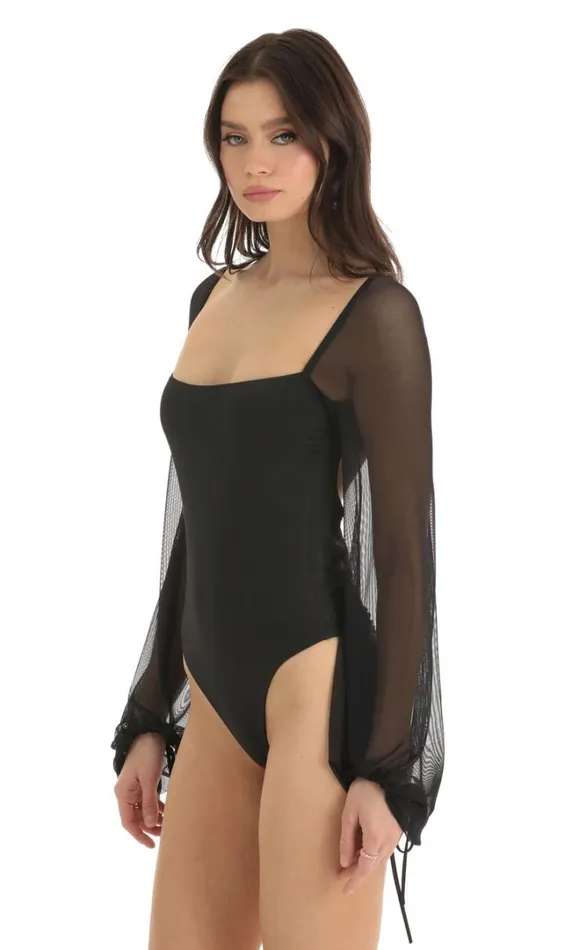 Mesh Long Sleeve Bodysuit Black Women LUCY IN THE SKY Bodysuits Mesh Long Sleeve Bodysuit Black Women LUCY IN THE SKY Bodysuits