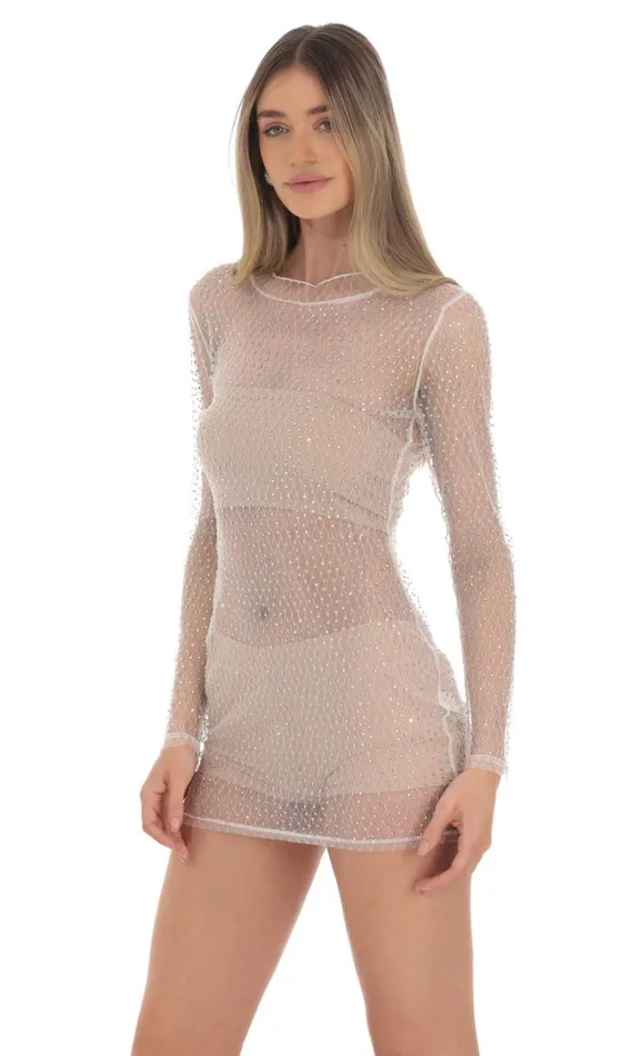 Mesh Rhinstone Dress White Women LUCY IN THE SKY Mini Dresses Mesh Rhinstone Dress White Women LUCY IN THE SKY Mini Dresses