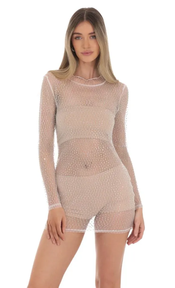 Mesh Rhinstone Dress White Women LUCY IN THE SKY Mini Dresses Mesh Rhinstone Dress White Women LUCY IN THE SKY Mini Dresses