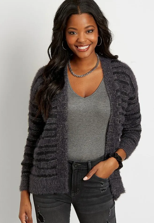 Metallic Zebra Cozy Open Front Cardigan Women Maurices Tops