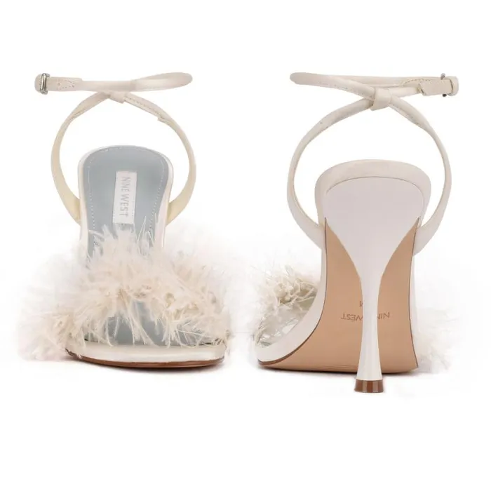 Milano Heeled Sandals Ivory Satin Women Nine West Heels