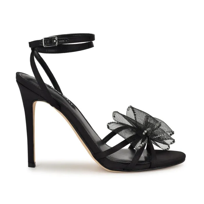 Minky Bow Heeled Sandals Black Women Nine West Sandals