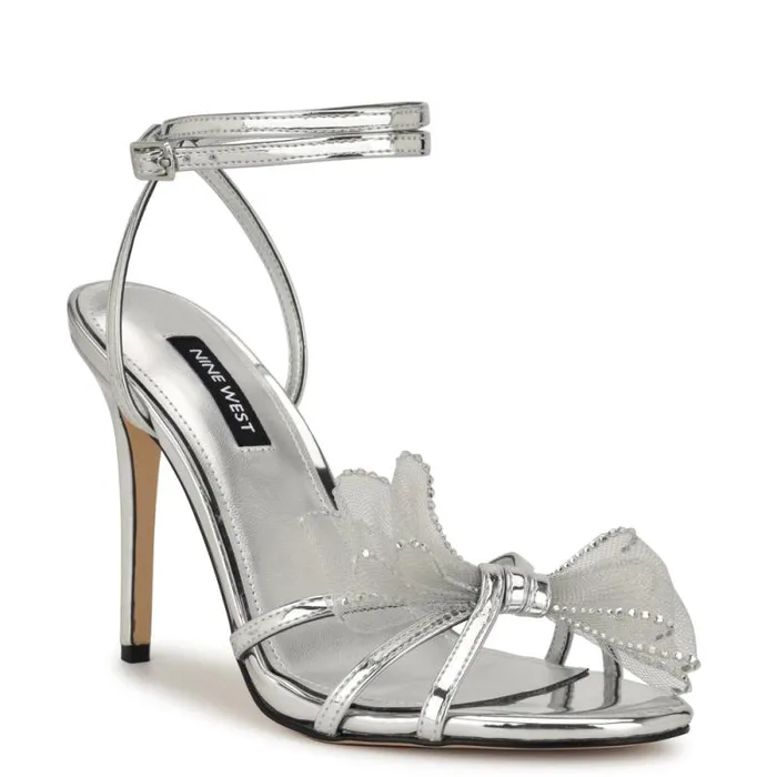 Minky Bow Heeled Sandals Silver Women Nine West Sandals