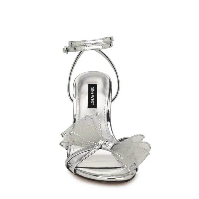 Minky Bow Heeled Sandals Silver Women Nine West Sandals