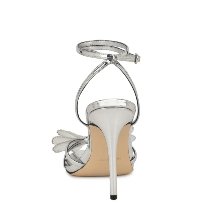Minky Bow Heeled Sandals Silver Women Nine West Sandals