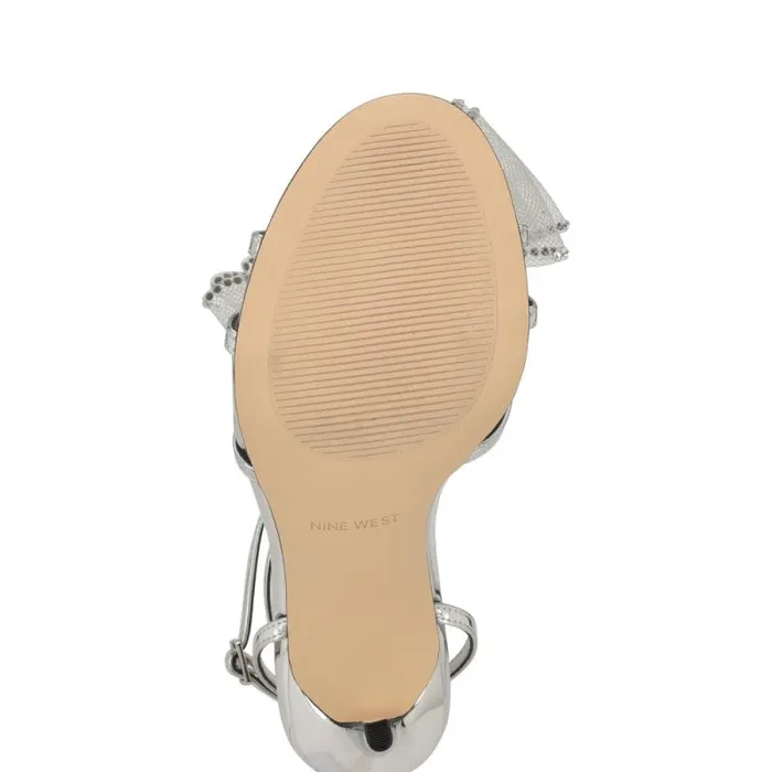Minky Bow Heeled Sandals Silver Women Nine West Sandals
