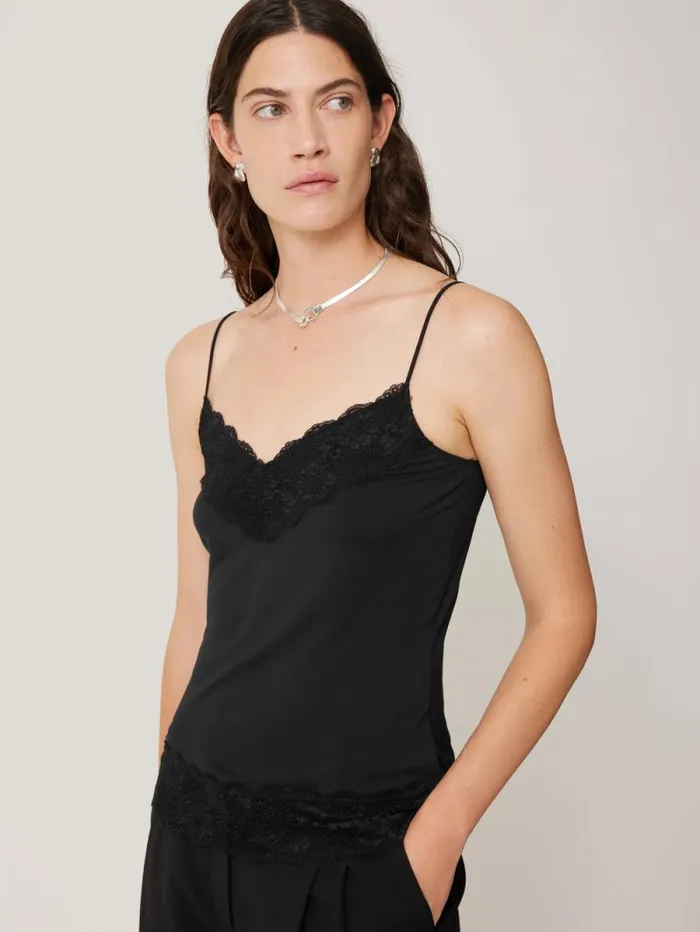 Modal Lace Vest Black Women Jigsaw Shirts and Tops