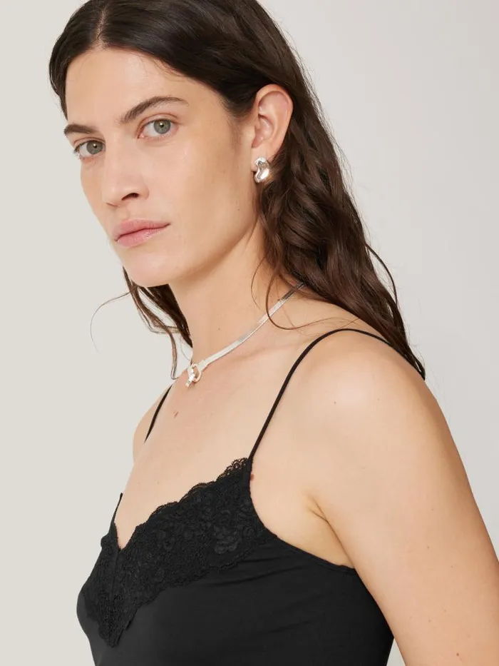Modal Lace Vest Black Women Jigsaw Shirts and Tops