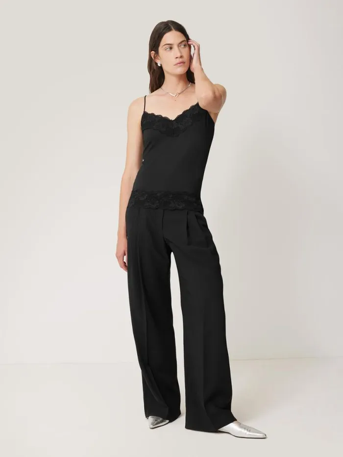 Modal Lace Vest Black Women Jigsaw Shirts and Tops