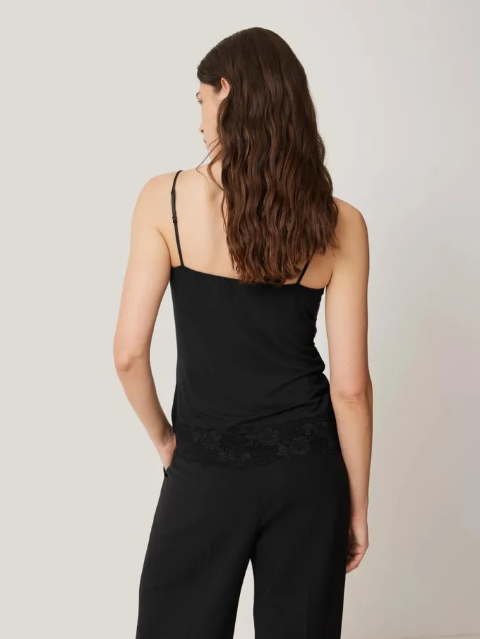 Modal Lace Vest Black Women Jigsaw Shirts and Tops