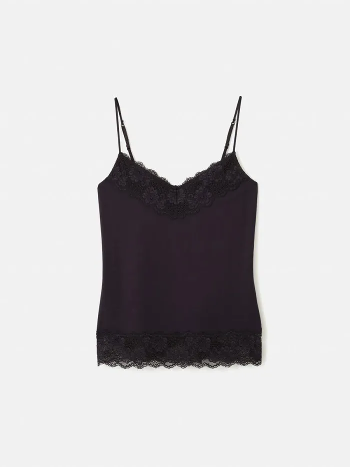 Modal Lace Vest Raisin Women Jigsaw Shirts and Tops