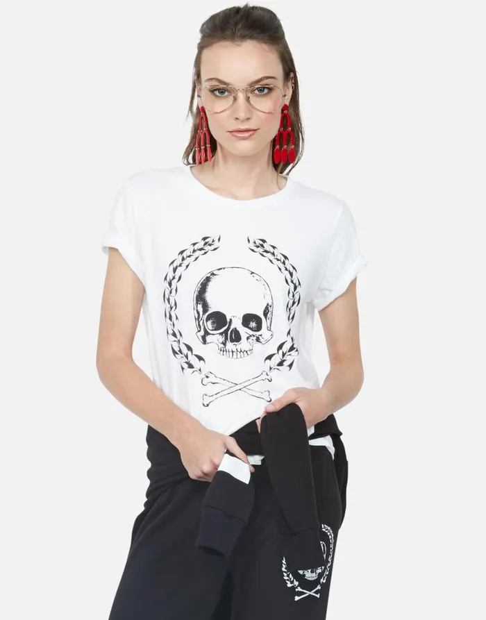 Moxie Skull Crest White Women Lauren Moshi Short Sleeve