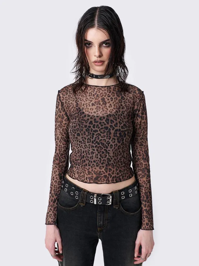 Nala Leopard Print Mesh Top Women Minga London Tops and TShirts