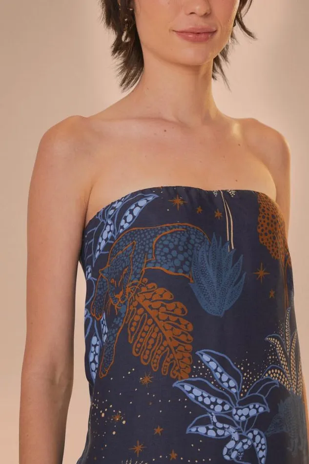 Navy Blue Night Jungle Strapless Blouse Women FARM Rio Blouses