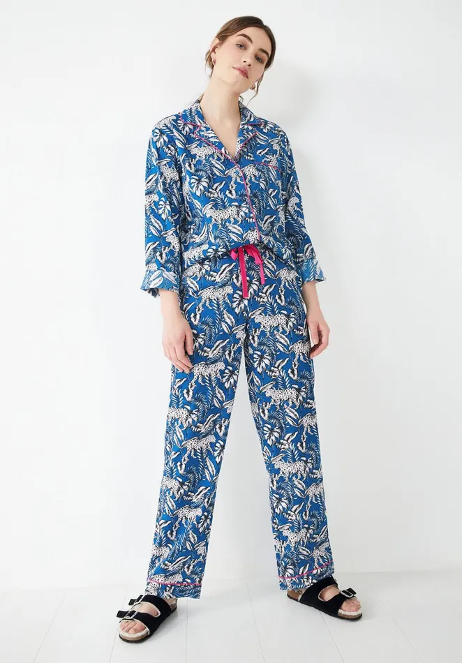 Nightwear Women Hush Elsa Printed Cotton Pyjamas Jungle Leopardblue