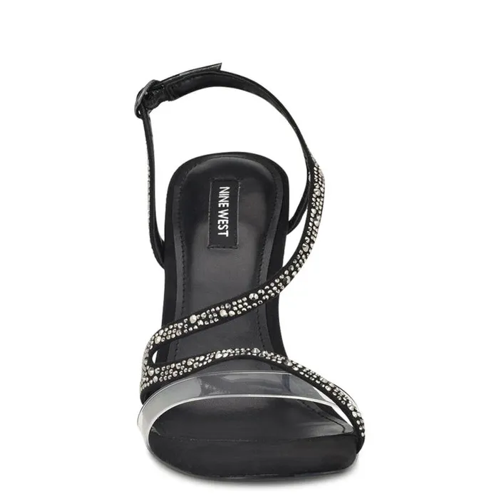 Nines Strappy Heeled Sandals Black Crystal Women Nine West Heels Nines Strappy Heeled Sandals Black Crystal Women Nine West Heels