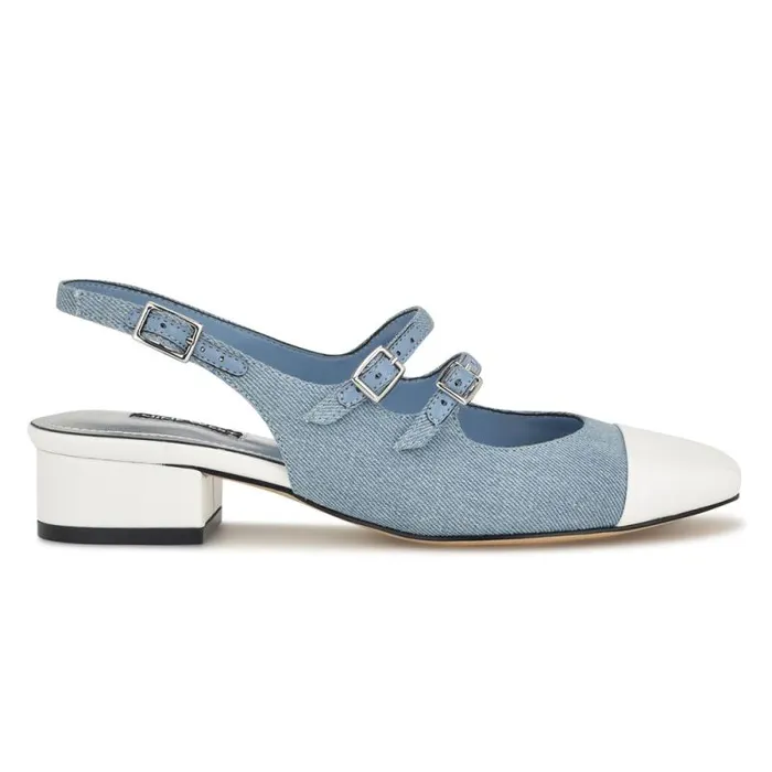 Norah Cap Toe Mary Jane Slingbacks Denim Women Nine West Heels