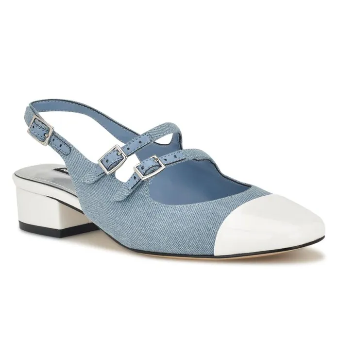 Norah Cap Toe Mary Jane Slingbacks Denim Women Nine West Heels