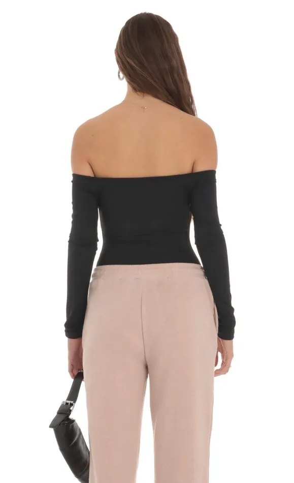 Off Shoulder Bodysuit Black Women LUCY IN THE SKY Bodysuits Off Shoulder Bodysuit Black Women LUCY IN THE SKY Bodysuits