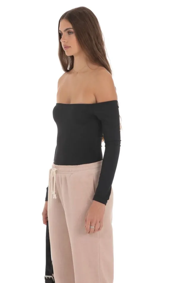 Off Shoulder Bodysuit Black Women LUCY IN THE SKY Bodysuits Off Shoulder Bodysuit Black Women LUCY IN THE SKY Bodysuits