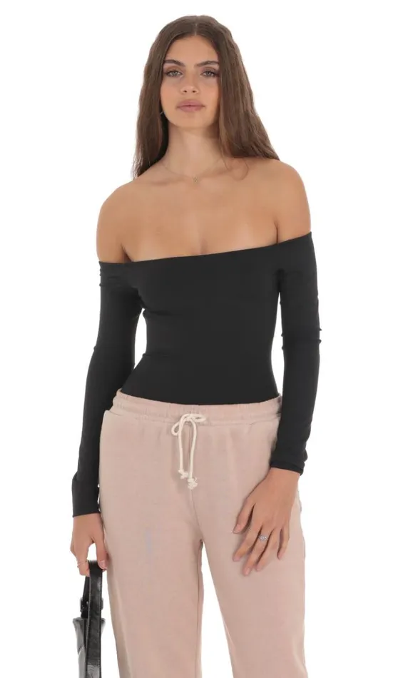 Off Shoulder Bodysuit Black Women LUCY IN THE SKY Bodysuits Off Shoulder Bodysuit Black Women LUCY IN THE SKY Bodysuits