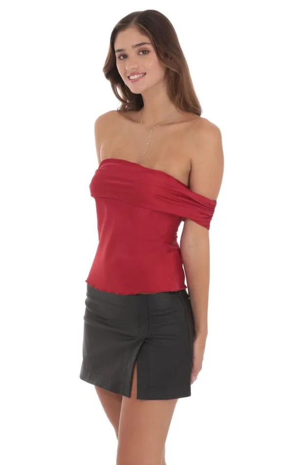 Off Shoulder Satin Top Red Women LUCY IN THE SKY Tops Off Shoulder Satin Top Red Women LUCY IN THE SKY Tops